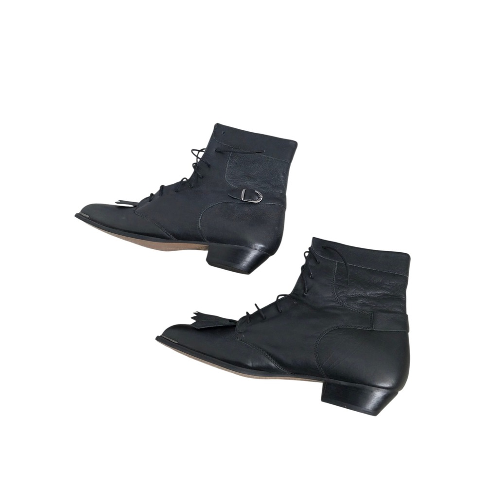 Durango Women's Black Leather Lace Up Ankle Boots Fringe Metal Toe Size 7 1/2 M